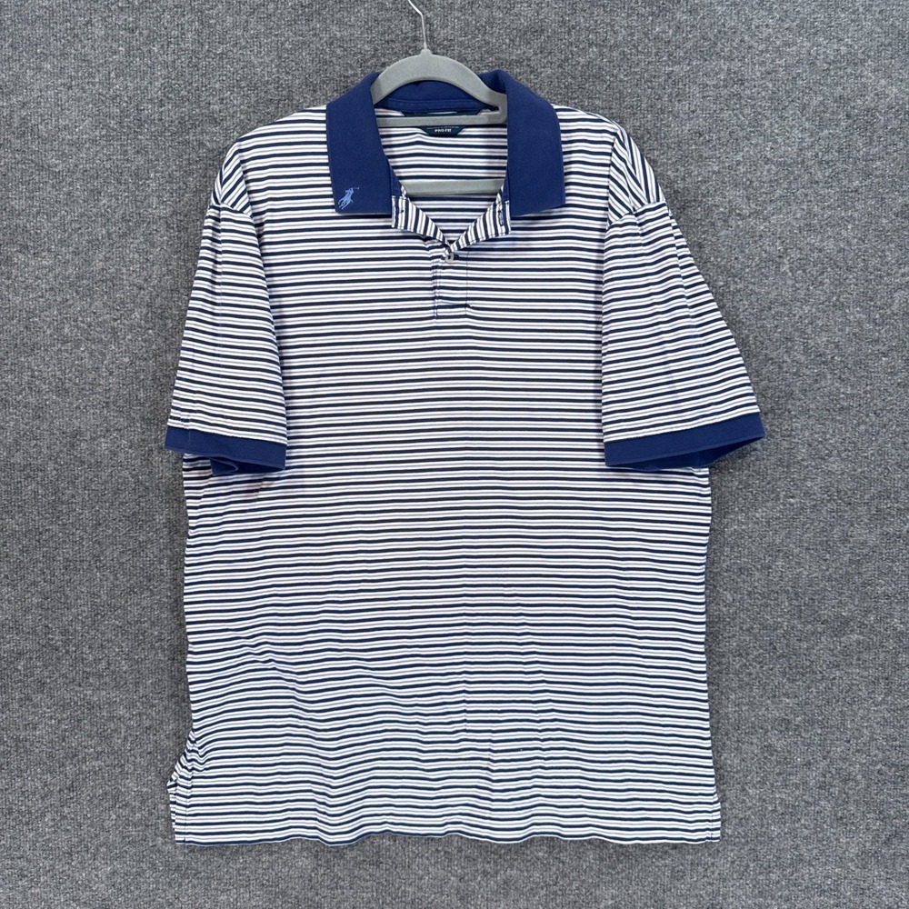 Polo Golf Ralph Lauren Polo Shirt Mens Large Blue Striped Collar Pony Logo RARE